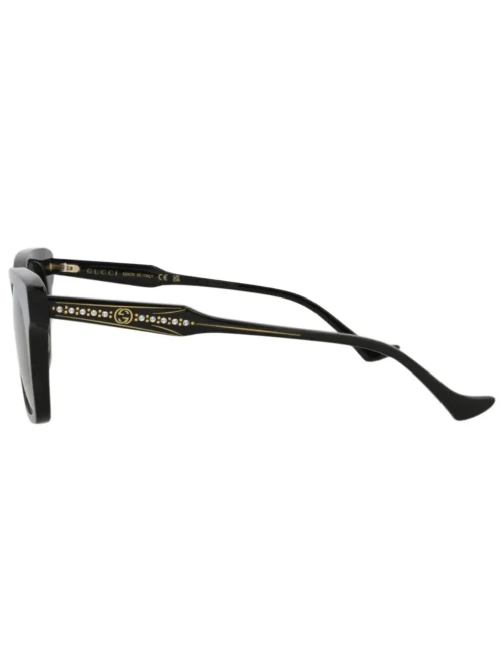 New Gucci Women's Sunglasses Cat Eye Recycled Acetate Frame Black Black Grey